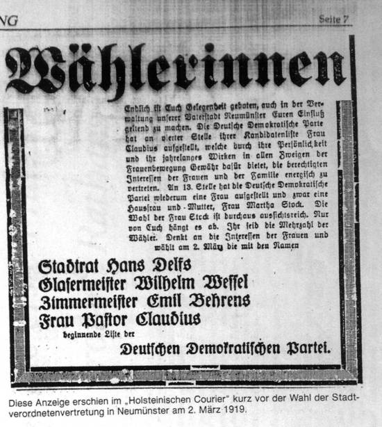 Anzeige im Holsteinischen Courier vom 02. März 1919